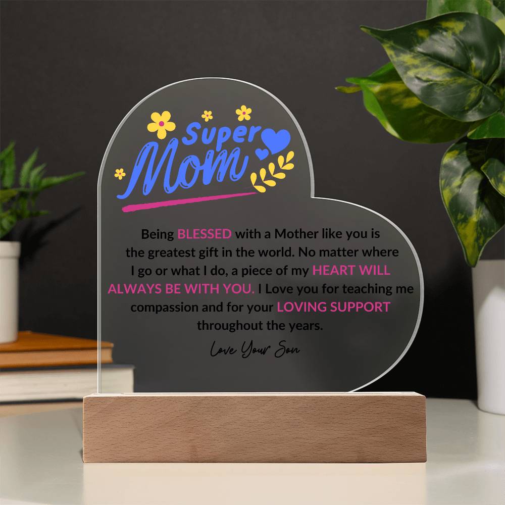 Super Mom | Love Your Son | Heart Acrylic Plaque