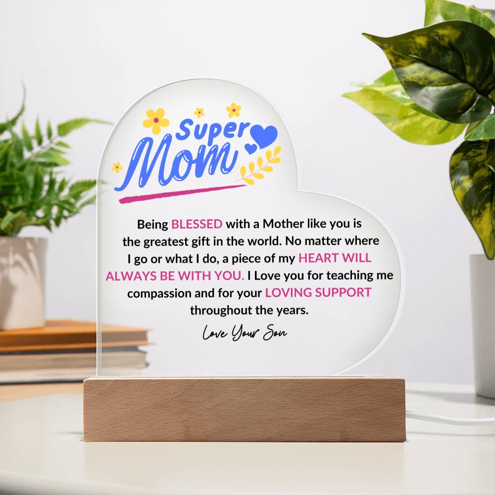 Super Mom | Love Your Son | Heart Acrylic Plaque