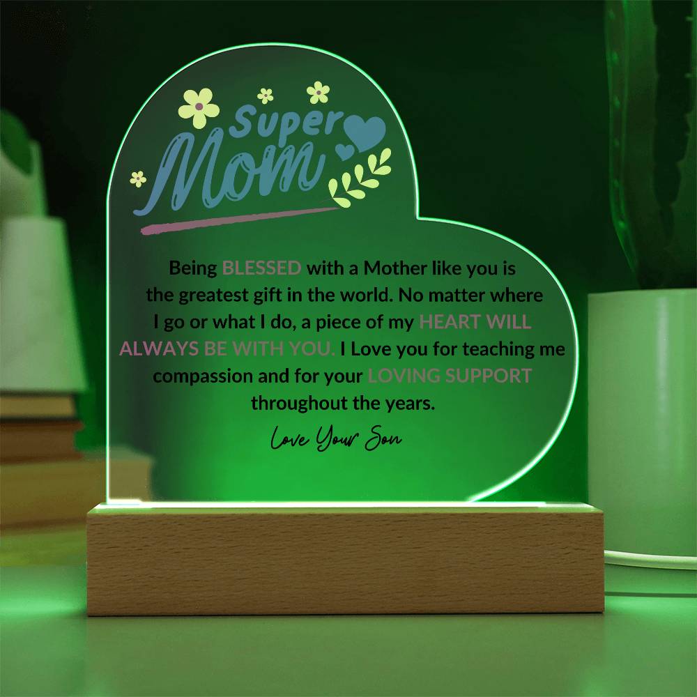 Super Mom | Love Your Son | Heart Acrylic Plaque
