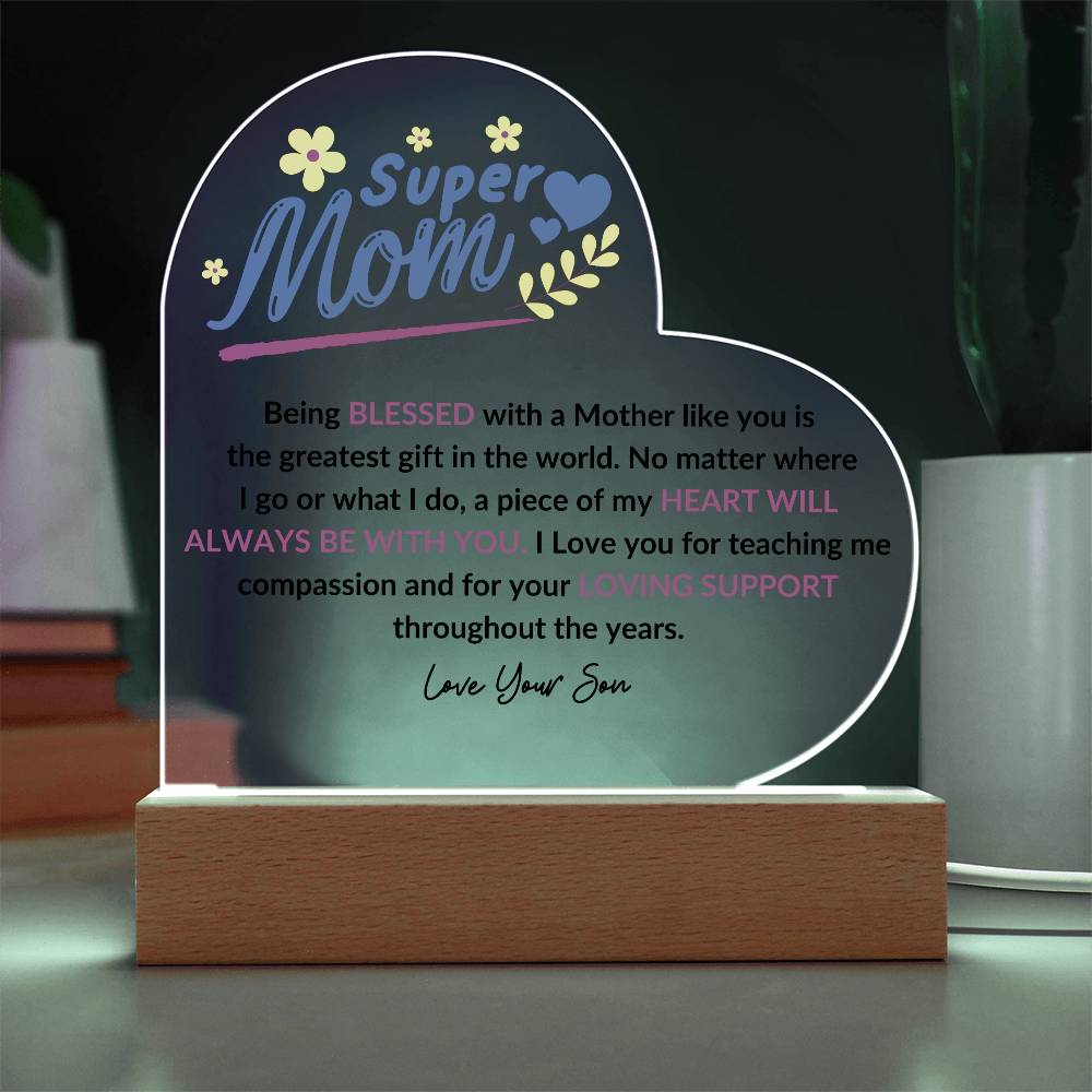 Super Mom | Love Your Son | Heart Acrylic Plaque