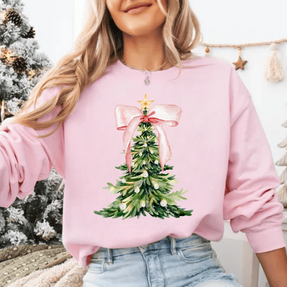 Pink Christmas Tree Bow T-shirt | Sweatshirt