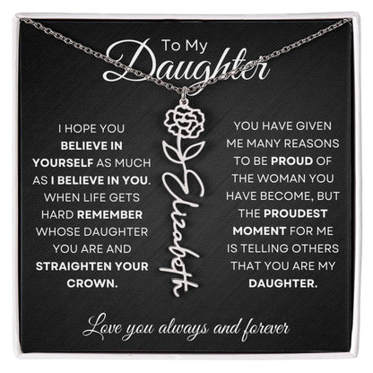 To My Daughter | Believe In Yourself | Birth Flower Name Necklace