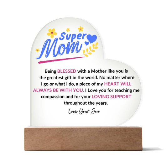 Super Mom | Love Your Son | Heart Acrylic Plaque